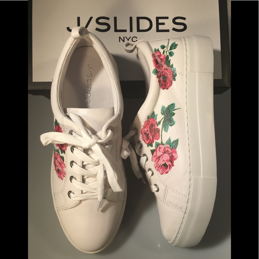 NIB J/Slides Leather Floral Sneakers